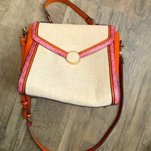 Burlap, Orange, and Pink Summer Purse with Adjustable Strap